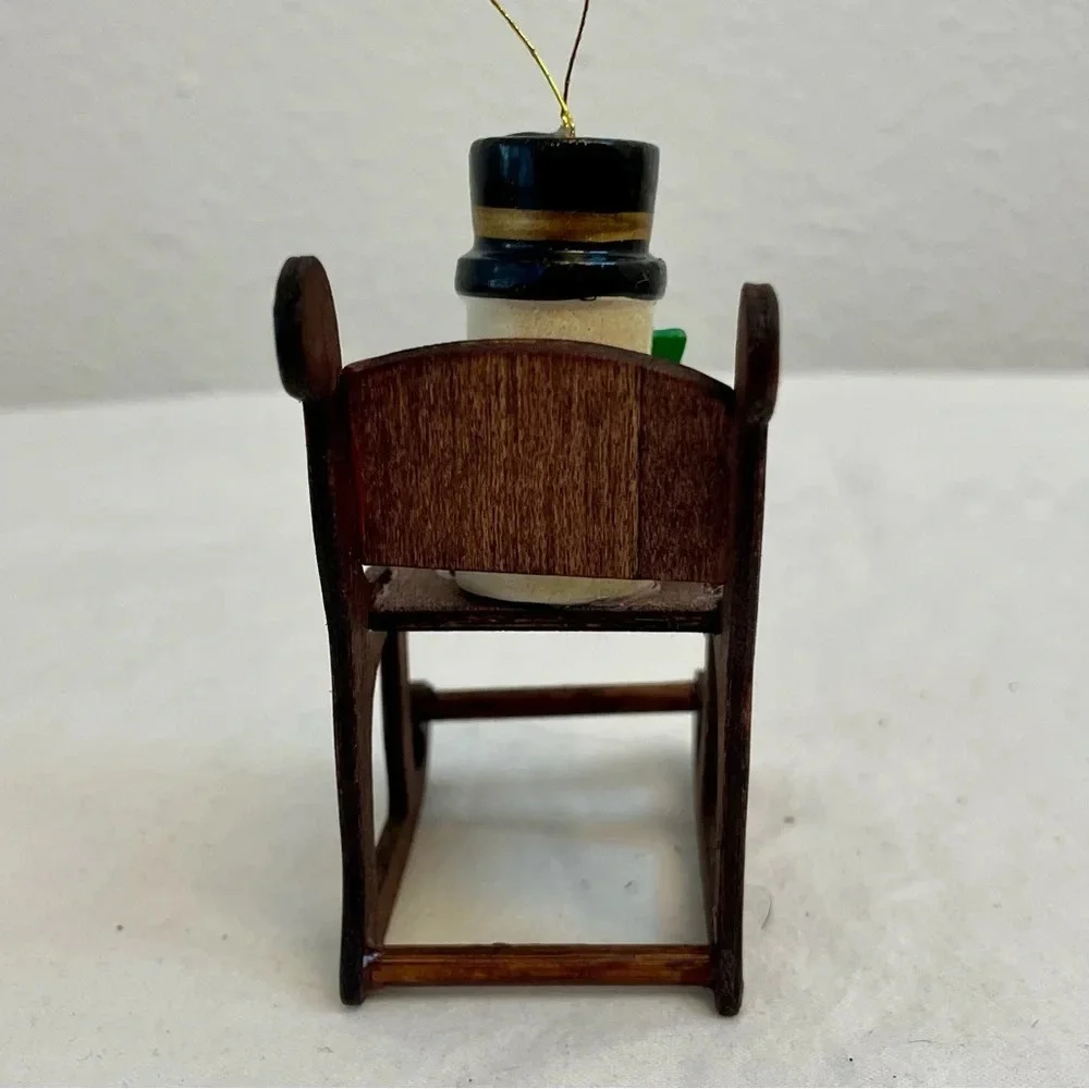 Vintage Russ Country Antique Ornament Snowman On Rocking Chair Style # BX 2057.
